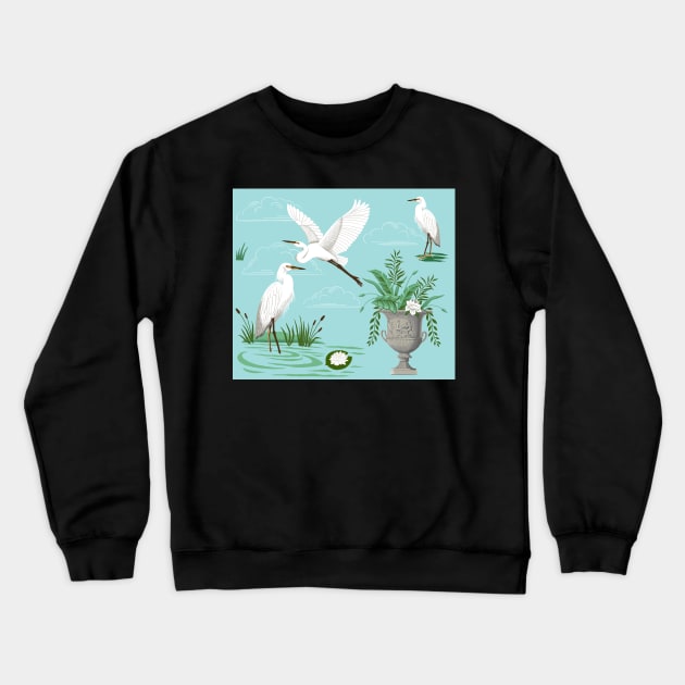 E is for Egret—blue Crewneck Sweatshirt by Ruby Ritz